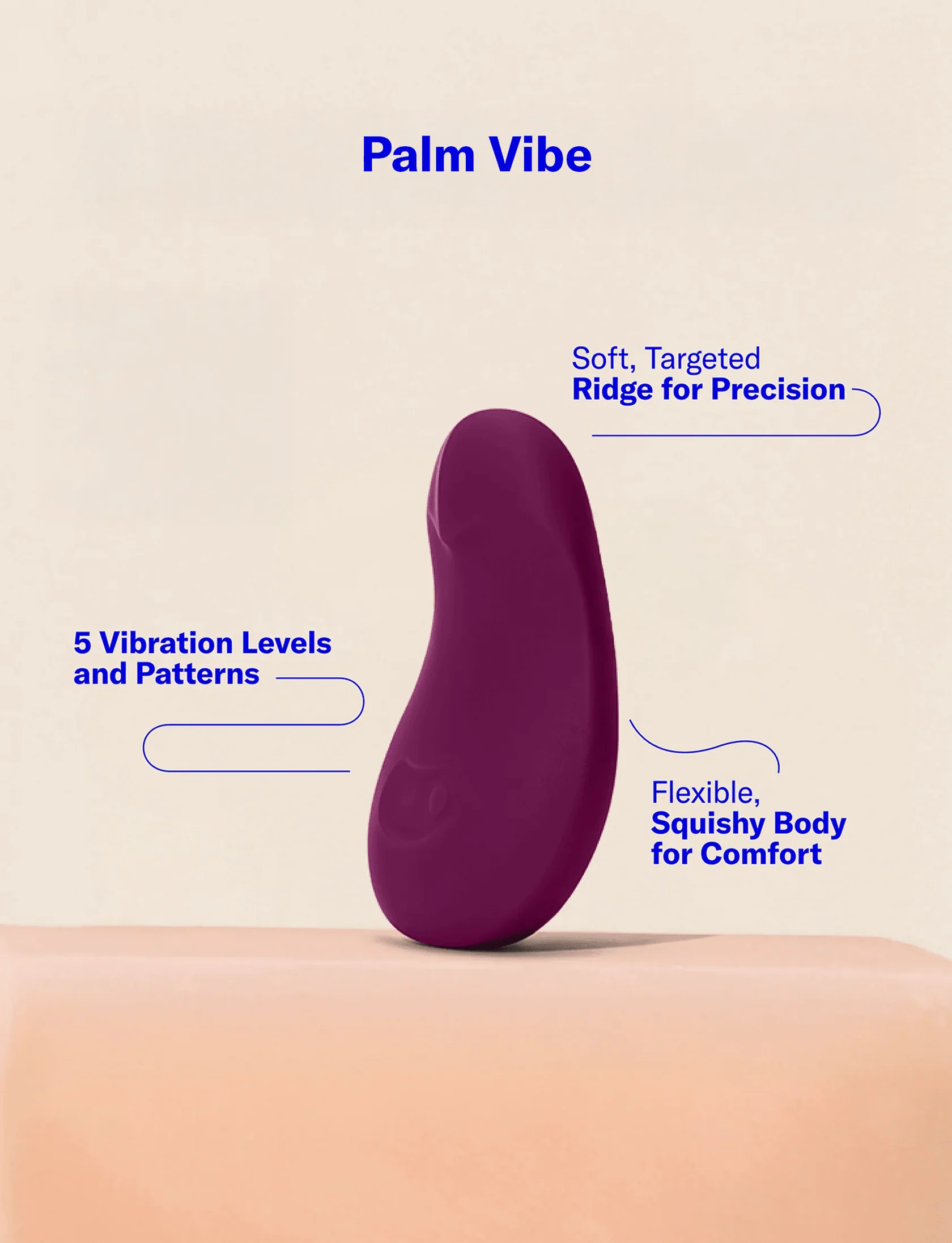 Vibrador de palma suave y flexible Pom con múltiples velocidades