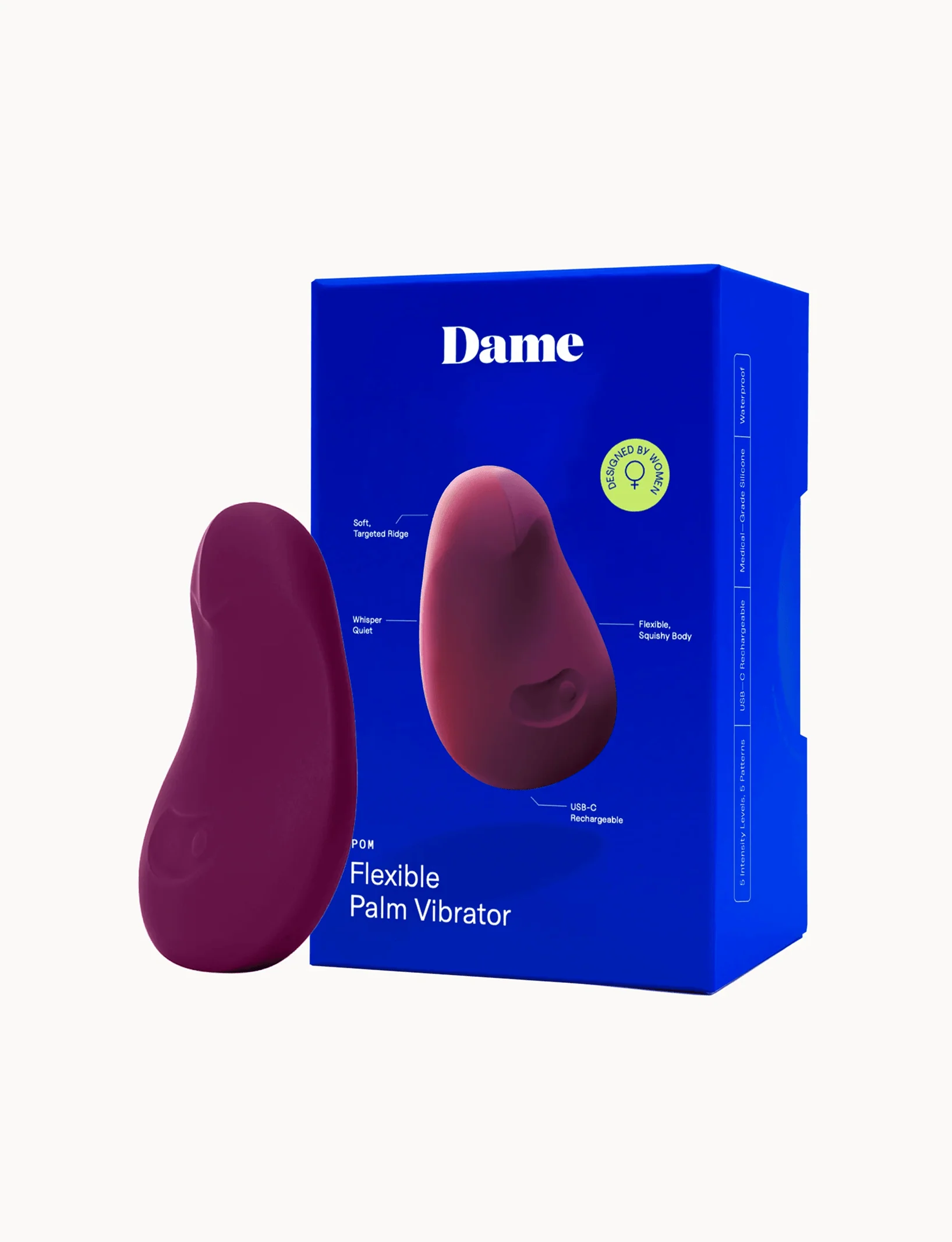 Vibrador de palma suave y flexible Pom con múltiples velocidades