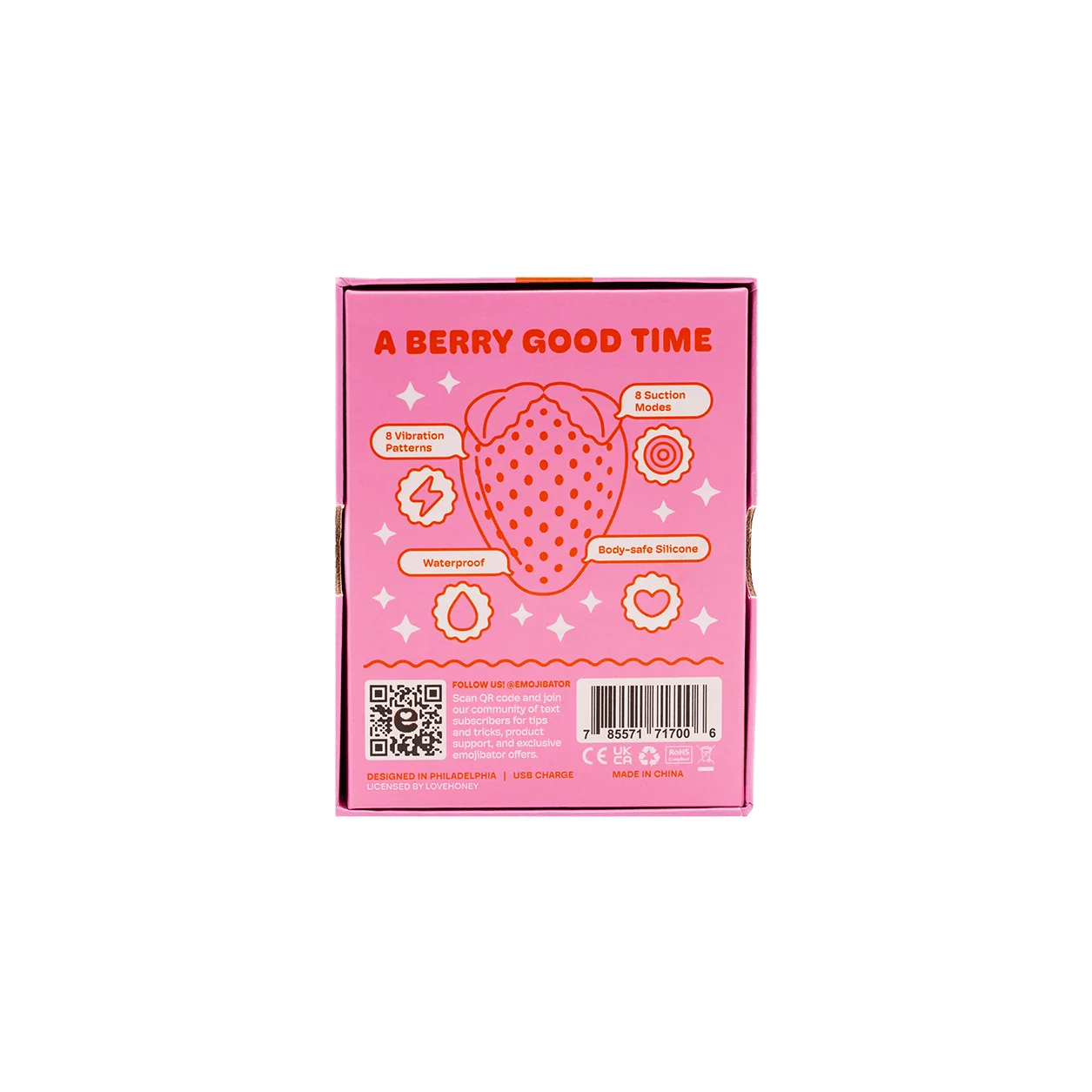 Strawberry Emojibator suge-vibrator med 8 mønstre